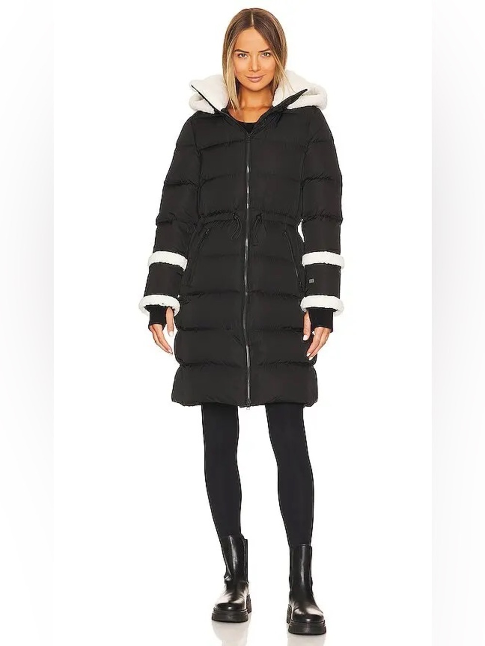 Soia & Kyo Aubrey Black Down Puffer Coat Sherpa Hood Large L $695 like new